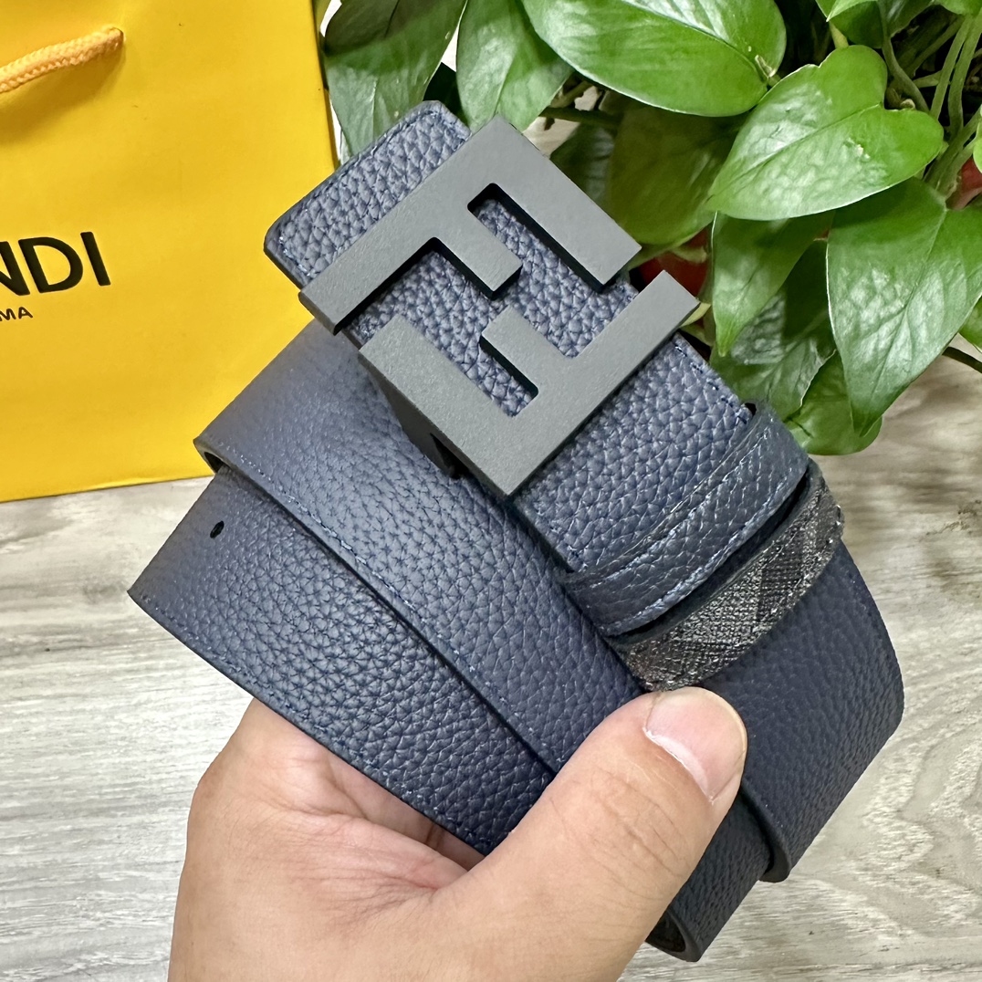 Fendi Reversible Belt 4.0CM Wide with FF Buckle in Deep Blue Leather 1 i1731983232 7607 0