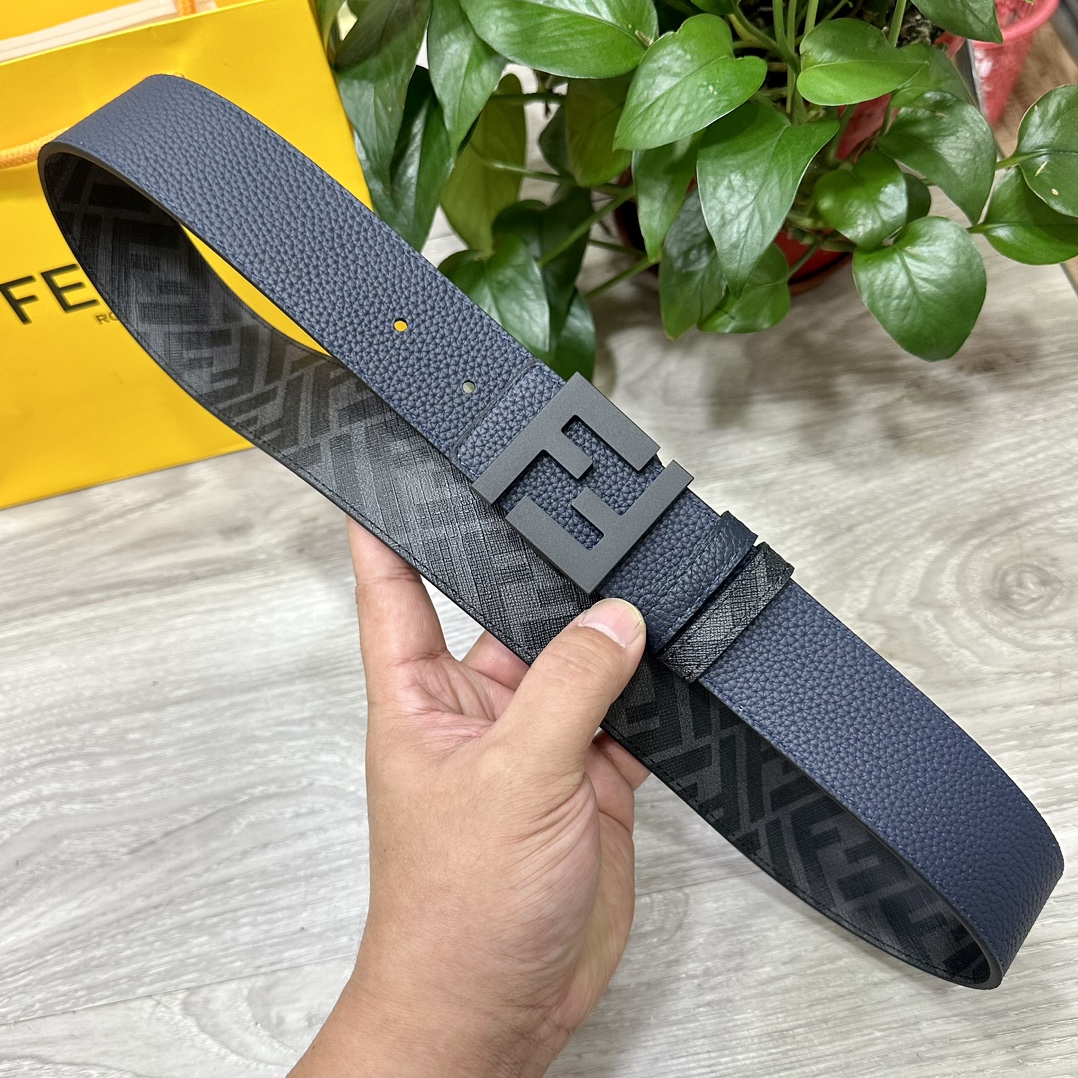 Fendi Reversible Belt 4.0CM Wide with FF Buckle in Deep Blue Leather 3 i1731983232 8860 1