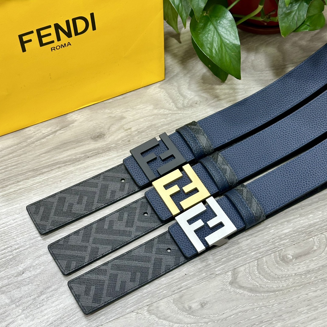 Fendi Reversible Belt 4.0CM Wide with FF Buckle in Deep Blue Leather 6 i1731983233 2708 4