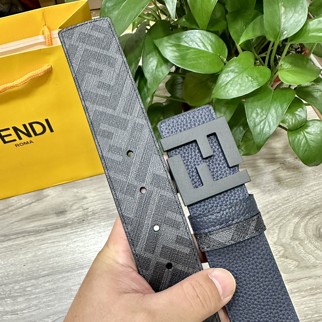 Fendi Reversible Belt 4.0CM Wide with FF Buckle in Deep Blue Leather 4 i1731983233 5667 5