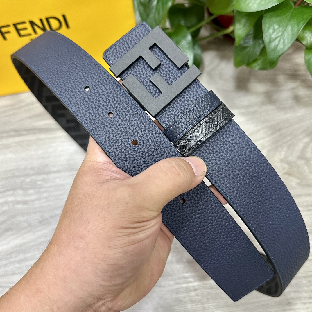 Fendi Reversible Belt 4.0CM Wide with FF Buckle in Deep Blue Leather 2 i1731983233 5778 3