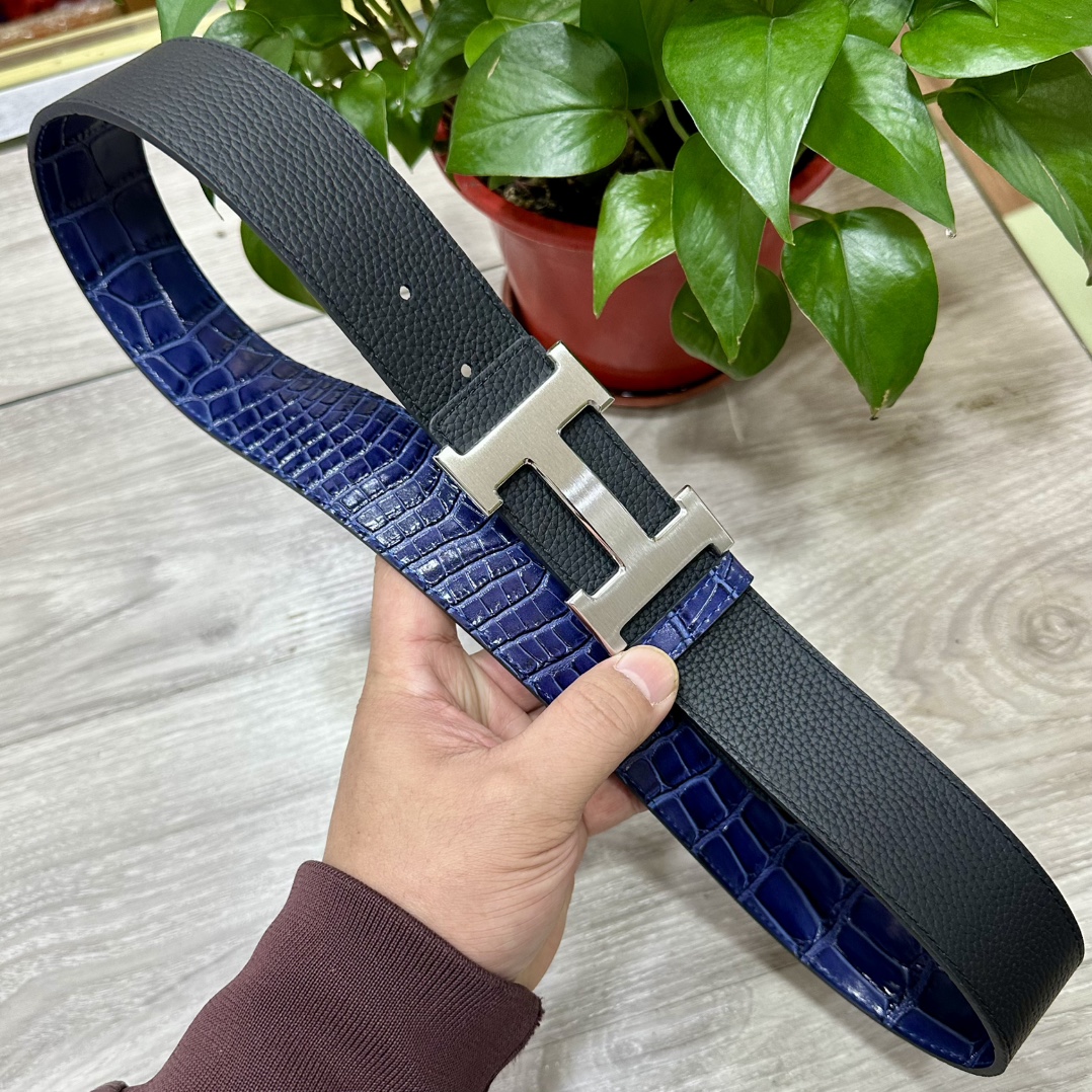 HERMES.爱马仕男士真皮腰带宽度3.8cm原版带身配搭精品钢扣可双面使用触感厚实