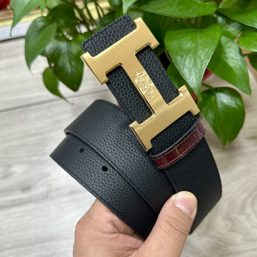HERMES.爱马仕男士真皮腰带宽度3.8cm原版带身配搭精品钢扣可双面使用触感厚实