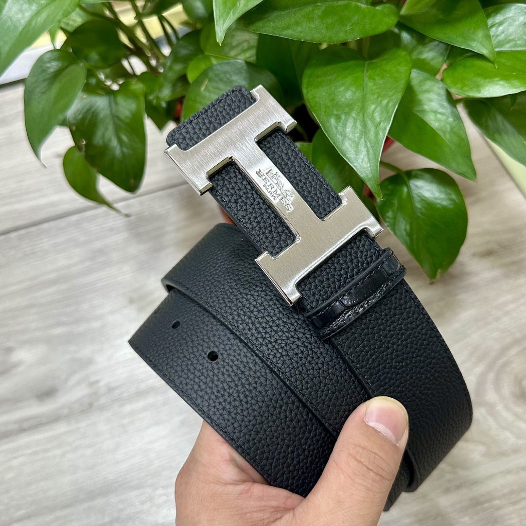 HERMES.爱马仕男士真皮腰带宽度3.8cm原版带身配搭精品钢扣可双面使用触感厚实