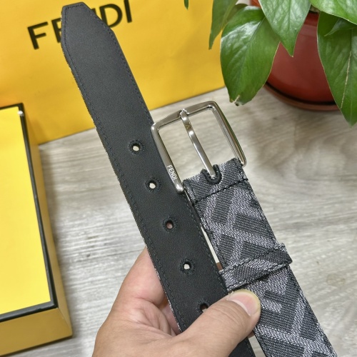 Fendi 35MM Belt with FF Motif Fabric, Black Leather Lining & Palladium Finish 1 Fendi 35MM Belt with FF Motif Fabric, Black Leather Lining & Palladium Finish