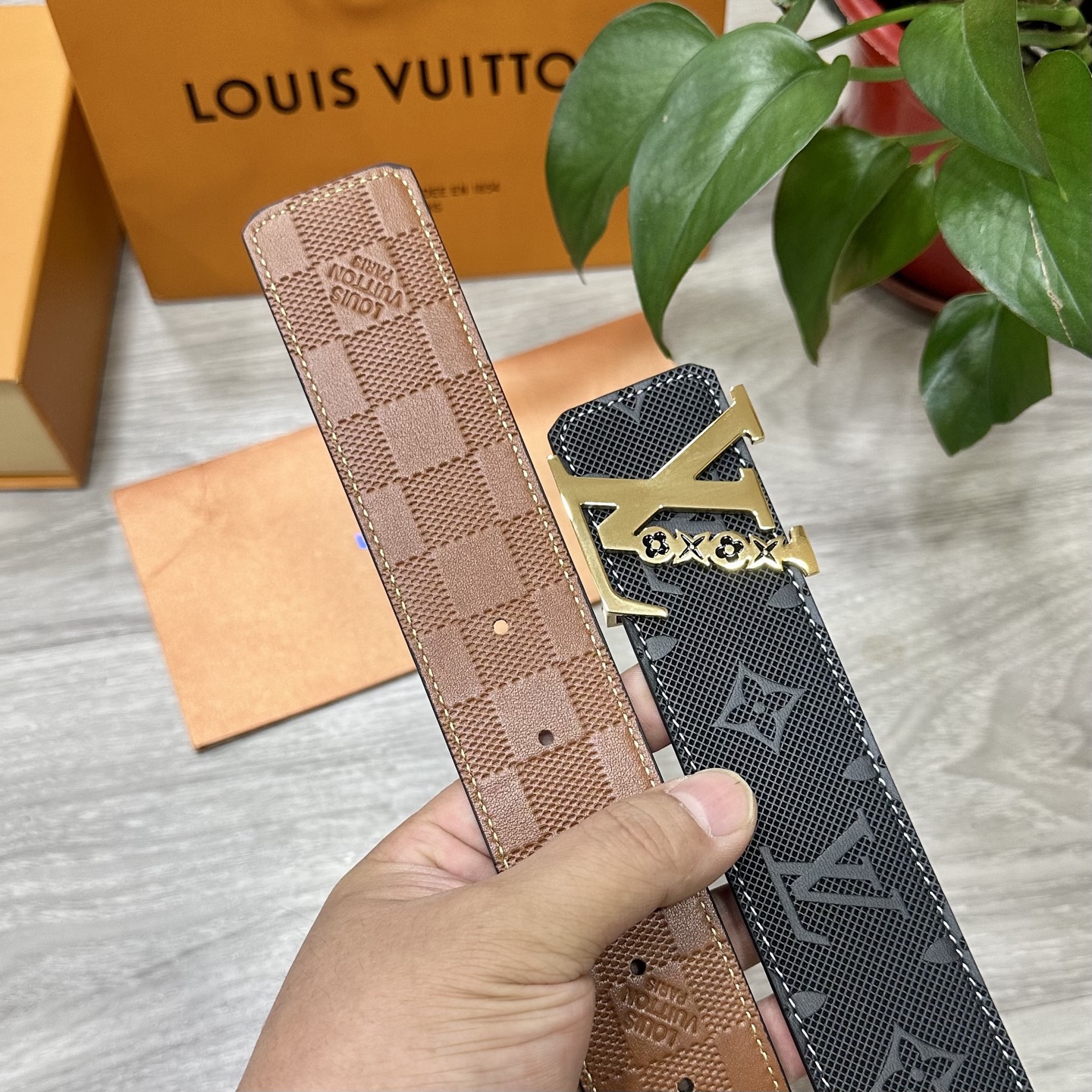LV Style Leather Men's Belts Men's Belts Men's Belt detail image 4 from source 766543