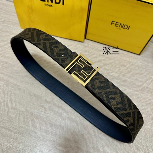 Fendi Reversible Belt with FF Buckle in Black Cuoio Romano Leather, 4.0 CM