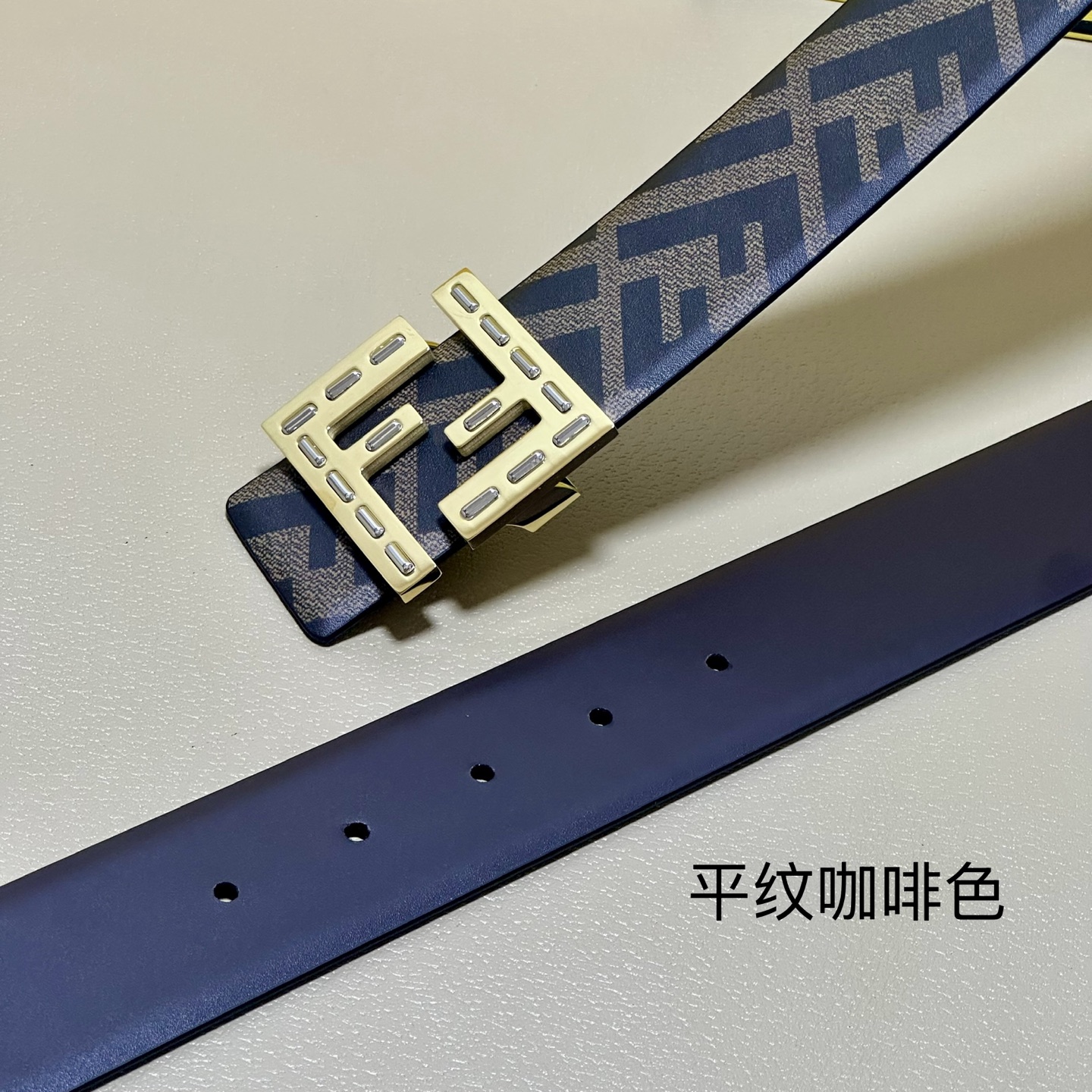 FENDI（芬迪）专柜同款 宽4.0CM 双环正反用腰带 FF按钉搭扣 咖啡色Cuoio  Romano