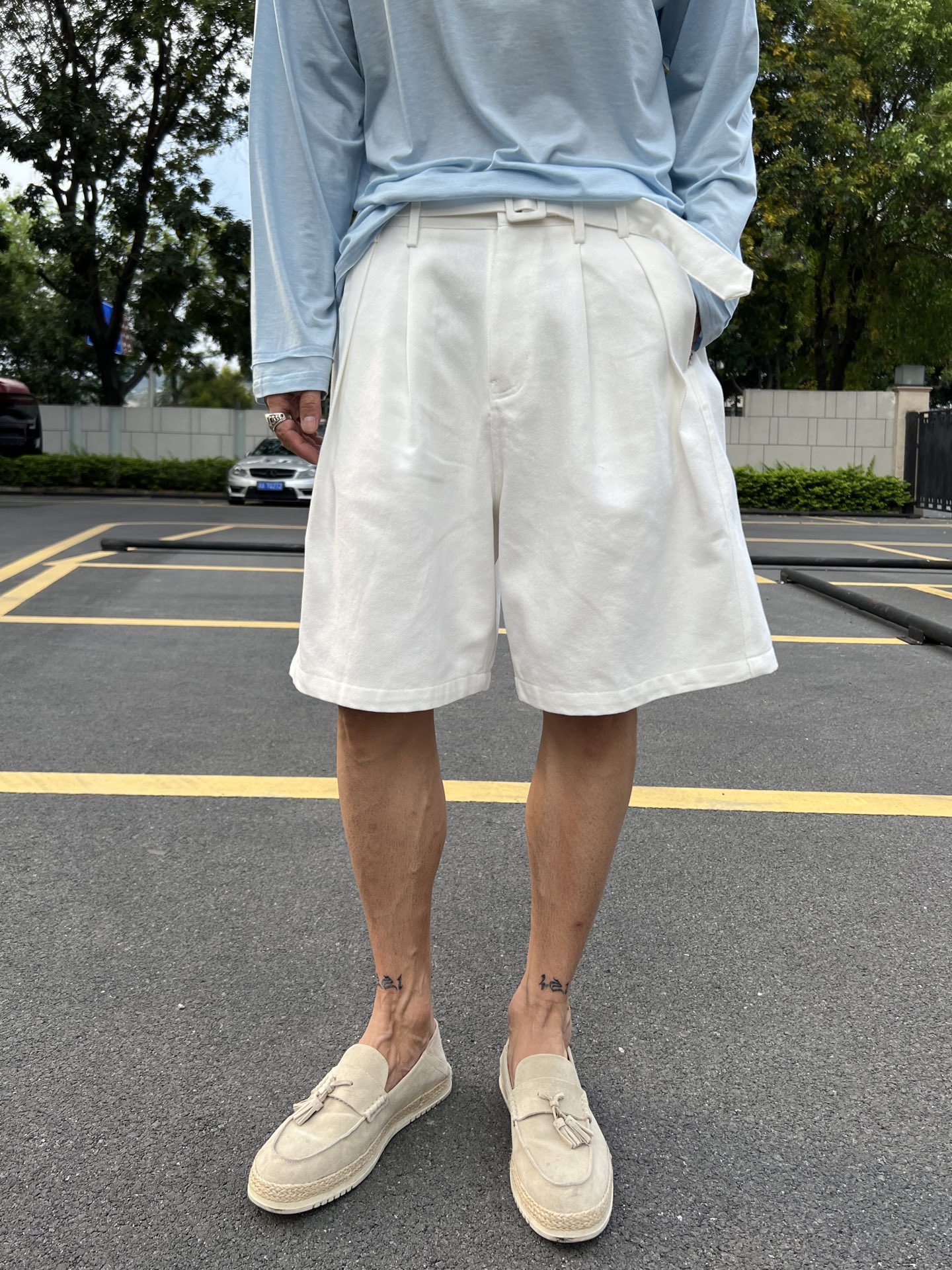 New Jil Sander Plus Summer Shorts: Easy, Wide-Legged Design in Tibetan & White, M-2XL