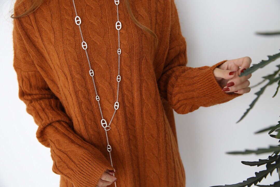 Hermès Farandole Necklace - Silver Tone, Pig Nose Design, 160cm Length 3 a1708136932802 4508