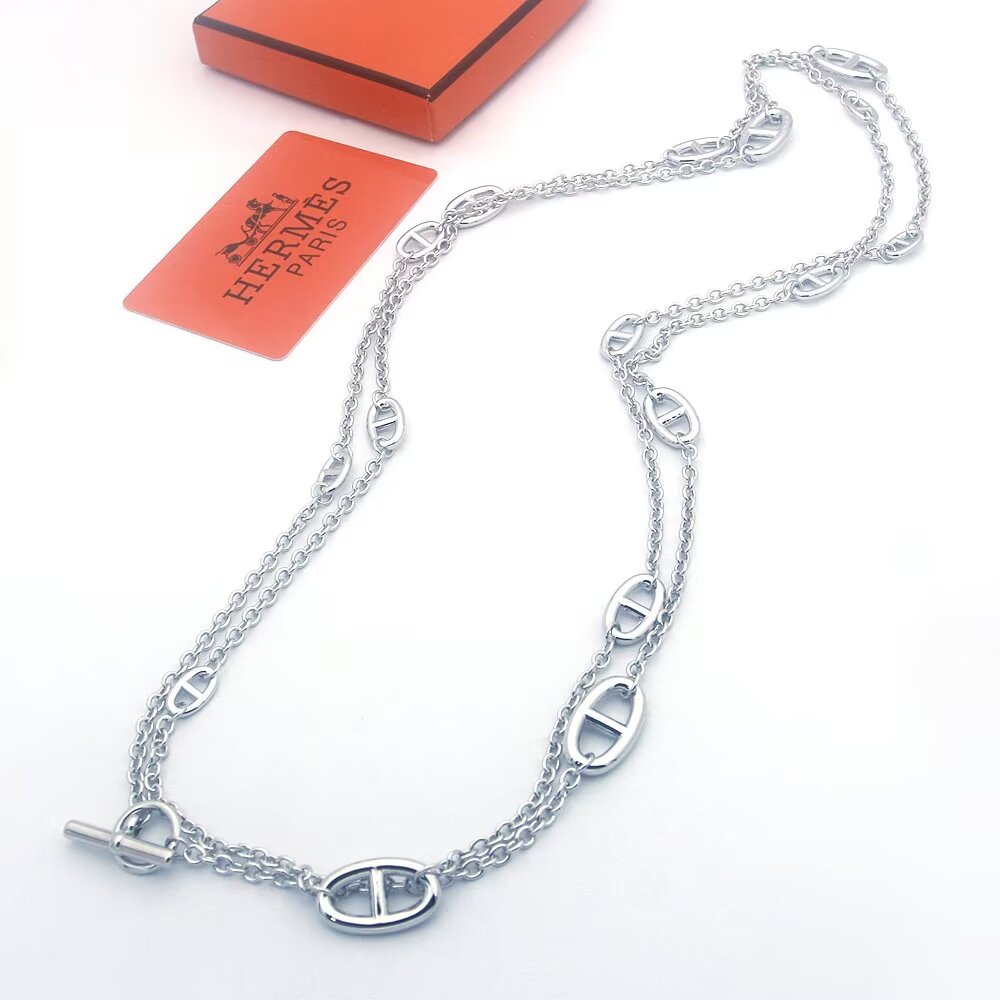 Hermès Farandole Necklace - Silver Tone, Pig Nose Design, 160cm Length 7 a1708136932808 1053
