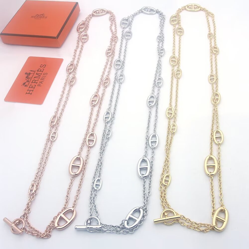 Hermès Farandole Necklace - Silver Tone, Pig Nose Design, 160cm Length 4 a1708136932813 5638
