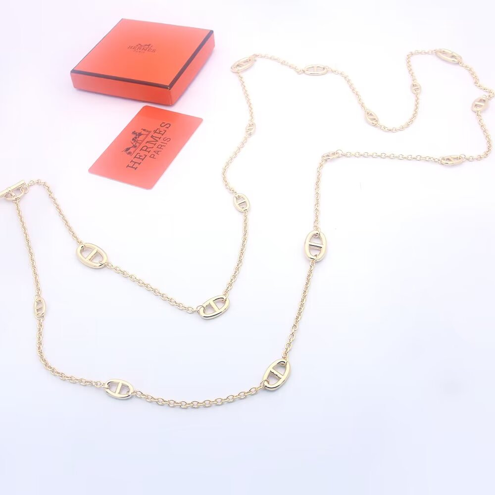 Hermès Farandole Necklace - Silver Tone, Pig Nose Design, 160cm Length 10 a1708136934093 0346