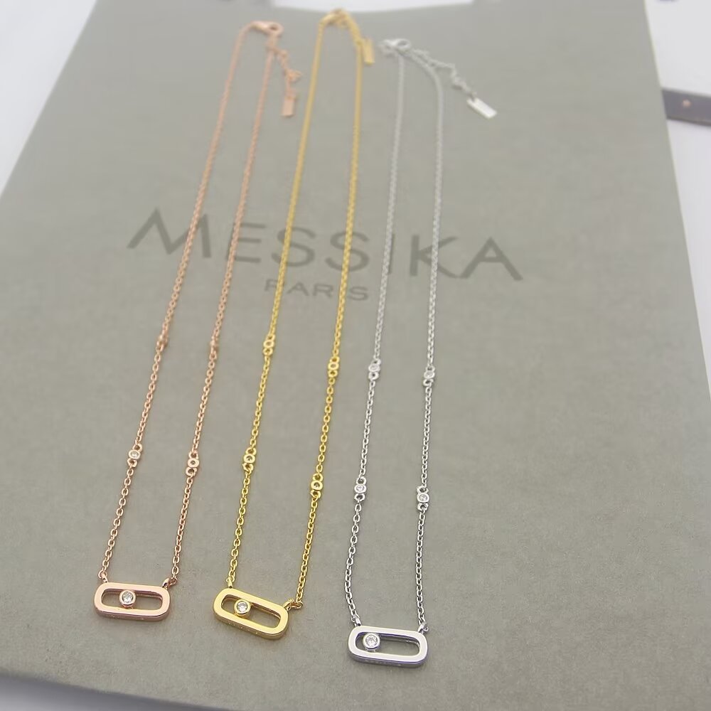 Messika Move necklace silver rose gold yellow gold metal with clear diamond accents 45cm