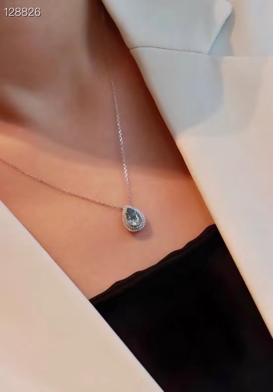  T家项链  双排钻 湖海蓝钻项链 水滴钻项链 超甜美 晚宴聚会非常百搭 亚金材质 电镀厚金