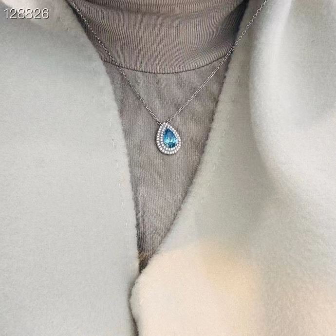  T家项链  双排钻 湖海蓝钻项链 水滴钻项链 超甜美 晚宴聚会非常百搭 亚金材质 电镀厚金