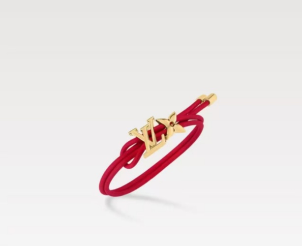 Louis Vuitton Bracelet with LV Logo, Red Leather Cord and Gold Hardware 1 Louis Vuitton Bracelet with LV Logo, Red Leather Cord and Gold Hardware