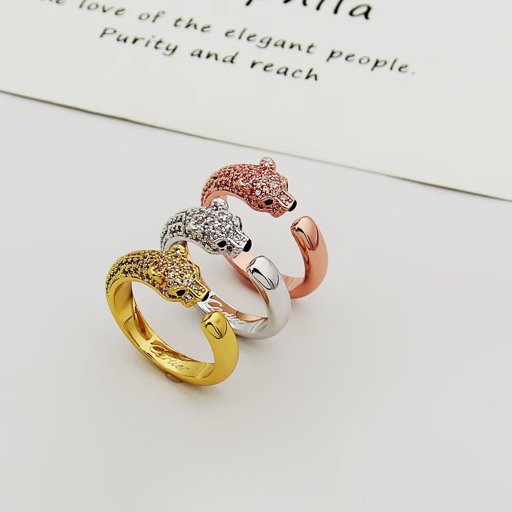 Cartier 卡家豹子戒指系列 半钻戒指 窄版 豹子开口戒指 亚金材质电镀18k 玫瑰金 白金 黄金 三色均码 半钻戒指 5