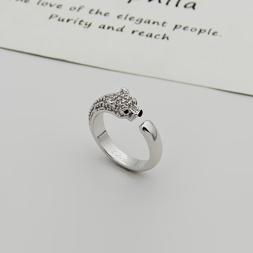 Cartier 卡家豹子戒指系列 半钻戒指 窄版 豹子开口戒指 亚金材质电镀18k 玫瑰金 白金 黄金 三色均码 半钻戒指 6
