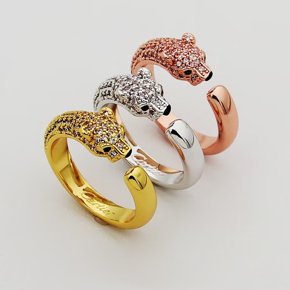 Cartier 卡家豹子戒指系列 半钻戒指 窄版 豹子开口戒指 亚金材质电镀18k 玫瑰金 白金 黄金 三色均码 半钻戒指 2