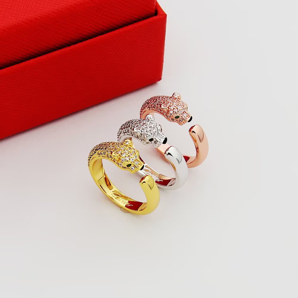 Cartier 卡家豹子戒指系列 半钻戒指 窄版 豹子开口戒指 亚金材质电镀18k 玫瑰金 白金 黄金 三色均码 半钻戒指 3