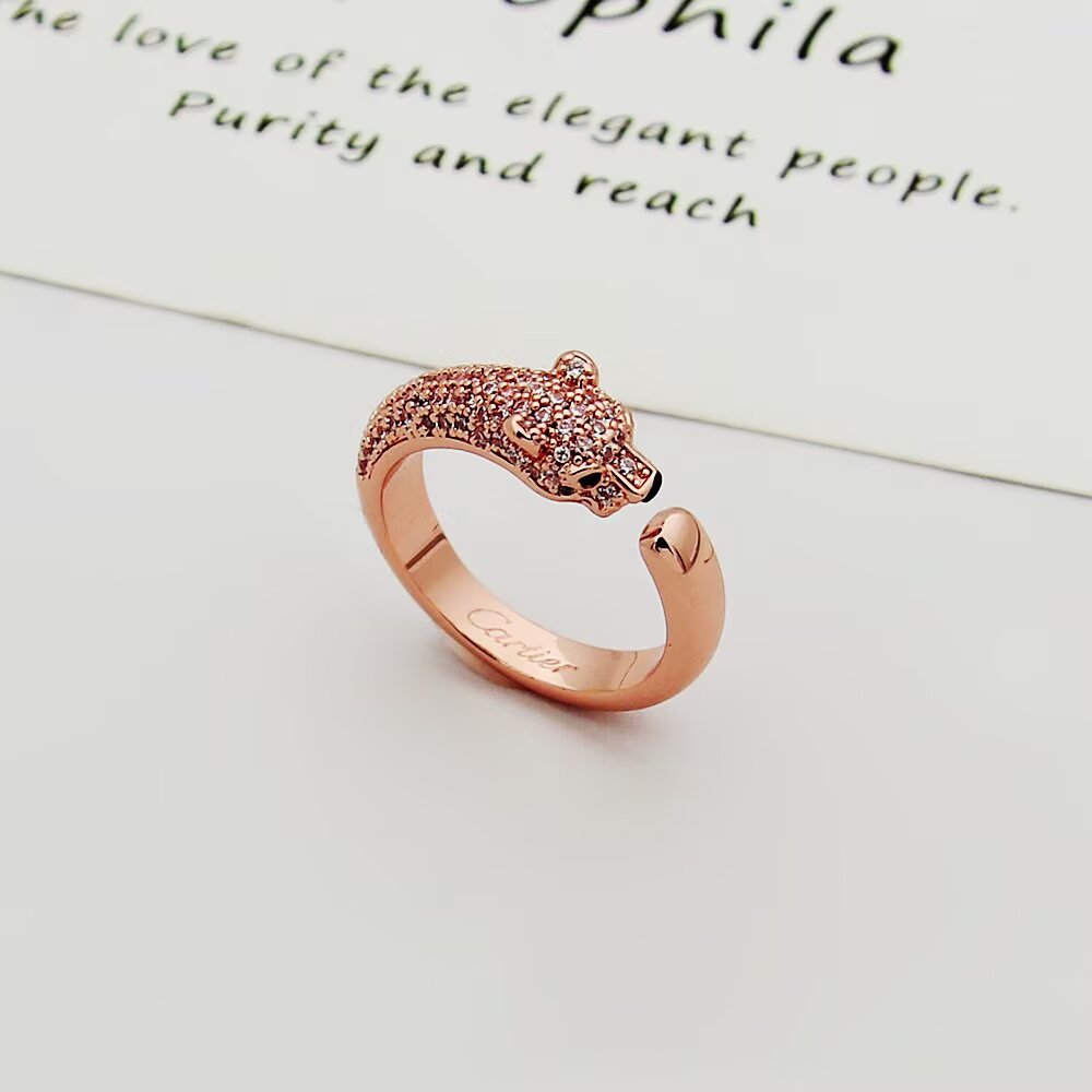 Cartier 卡家豹子戒指系列 半钻戒指 窄版 豹子开口戒指 亚金材质电镀18k 玫瑰金 白金 黄金 三色均码 半钻戒指 8