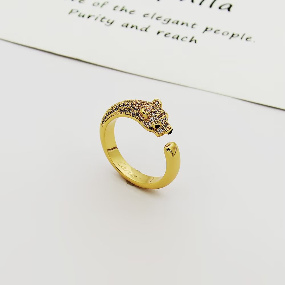 Cartier 卡家豹子戒指系列 半钻戒指 窄版 豹子开口戒指 亚金材质电镀18k 玫瑰金 白金 黄金 三色均码 半钻戒指 7