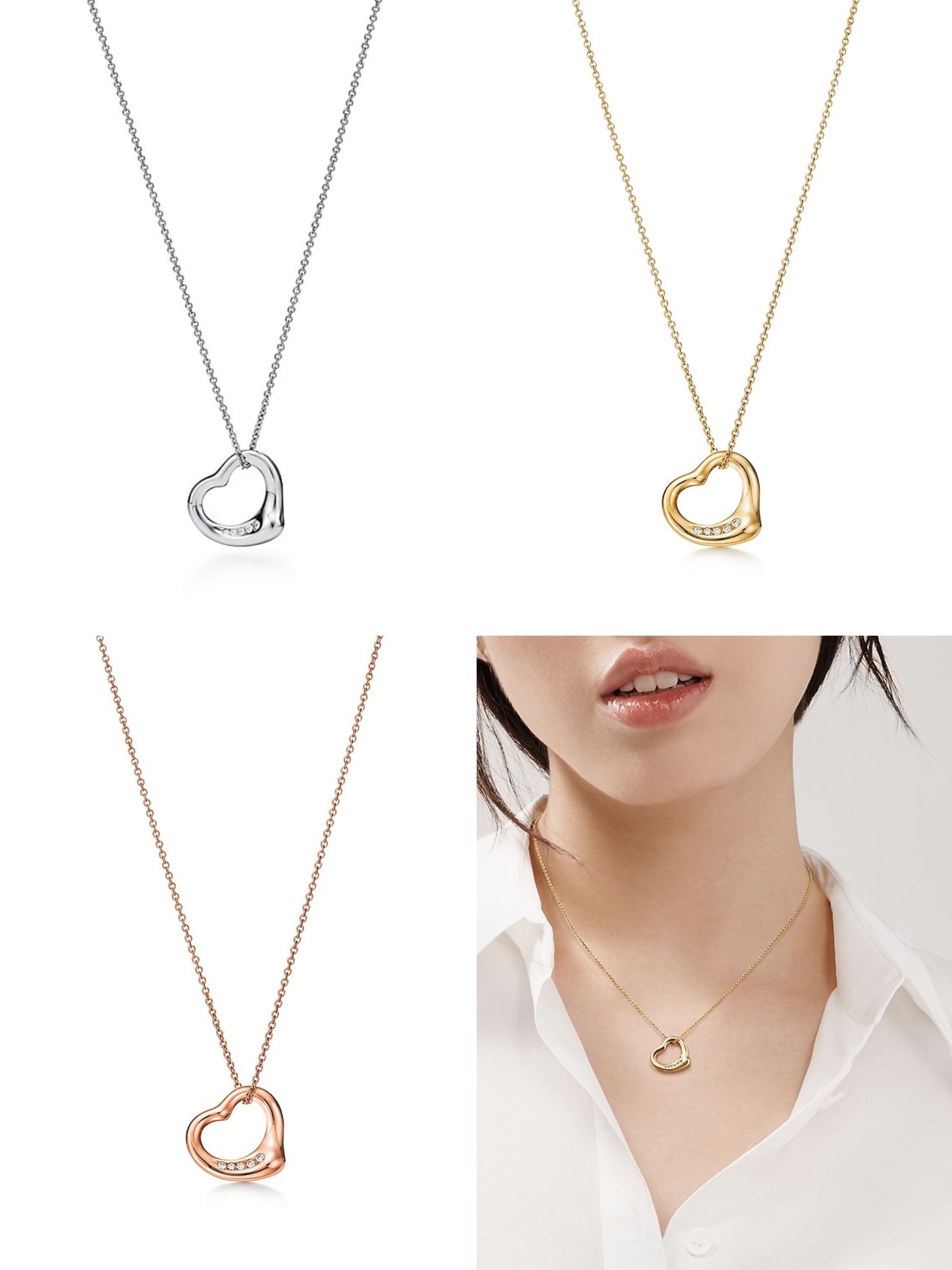 Tiffany & Co. Tiff蒂芙尼项链爱心项链5钻桃心项链 低调优雅 的品质 百搭亚金电镀厚金项链