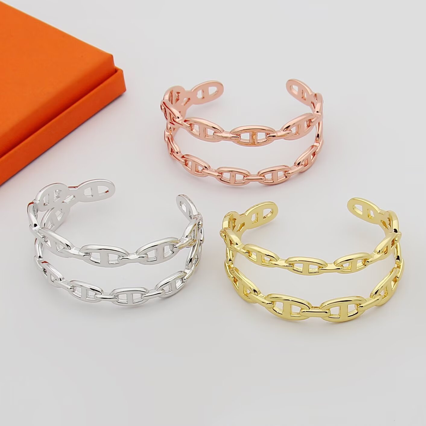 Hermes Chaine d Ancre Enchainee bracelet Sterling silver silver-toned metal no gemstones One Size adjustable open cuff