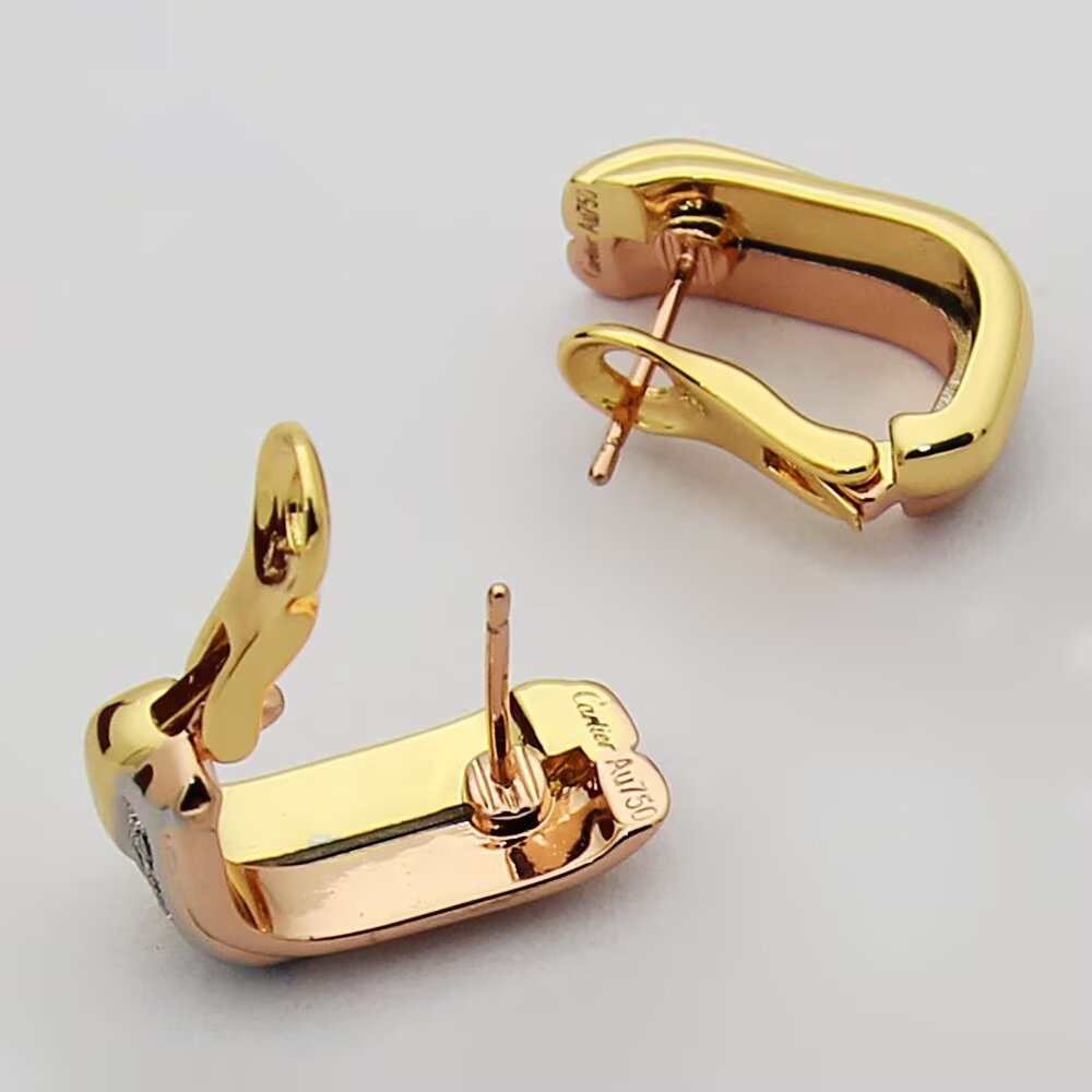Cartier Cartier卡地亚方型三色三环耳钉。亚金材质 精工版本 小巧百搭 logo 电镀18k金 三色耳钉