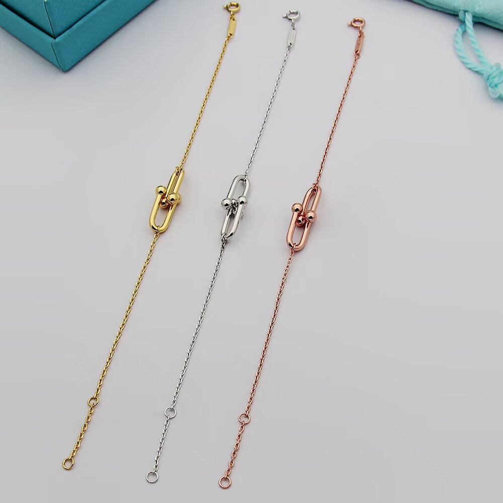 Tiffany & Co. Tiffany HardWear系列蒂芙尼手链双节链环手链亚金电镀厚金手链