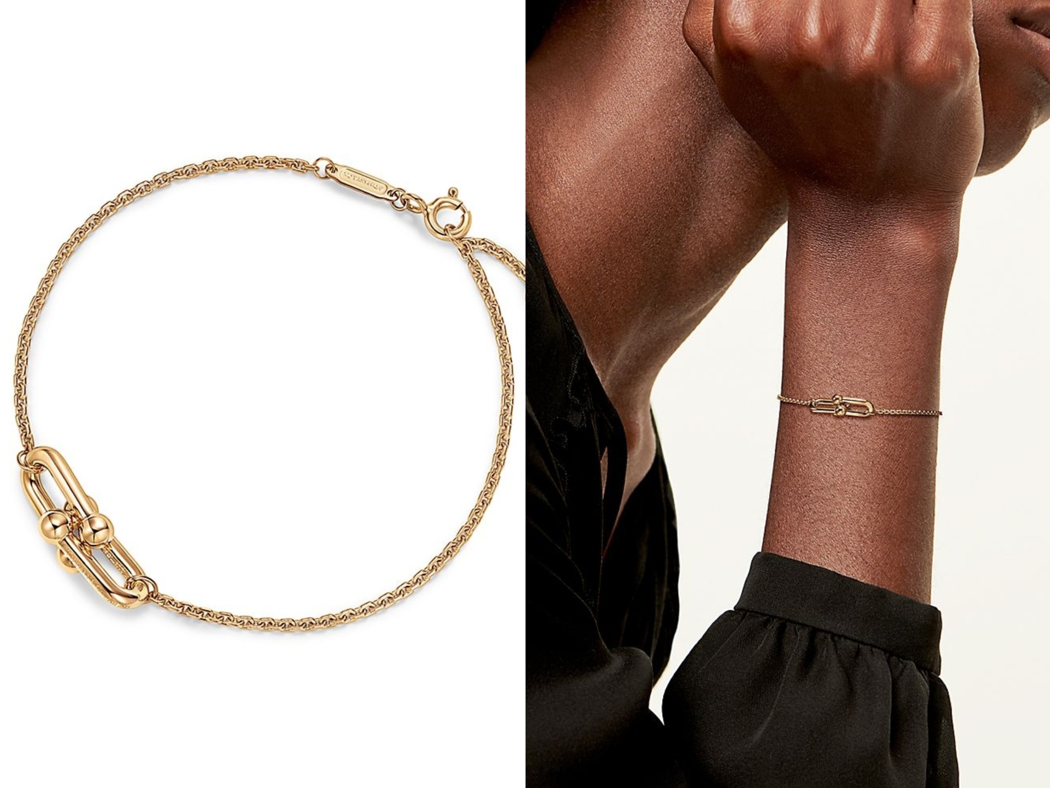 Tiffany & Co. Tiffany HardWear系列蒂芙尼手链双节链环手链亚金电镀厚金手链