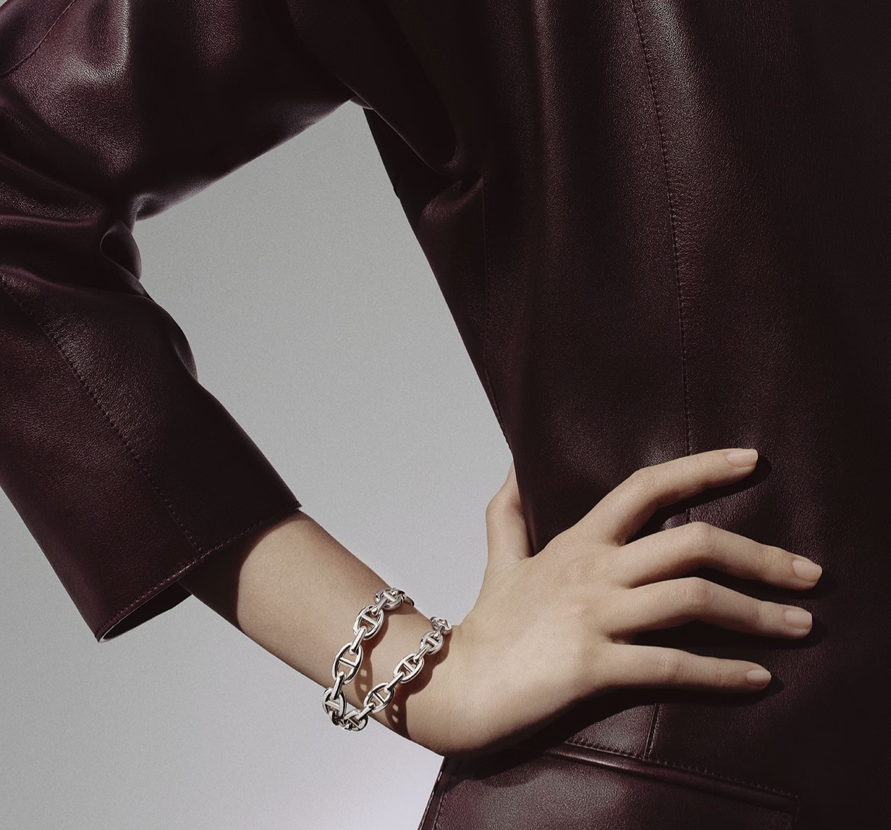 Hermes Chaine d Ancre Enchainee bracelet Sterling silver silver-toned metal no gemstones One Size adjustable open cuff