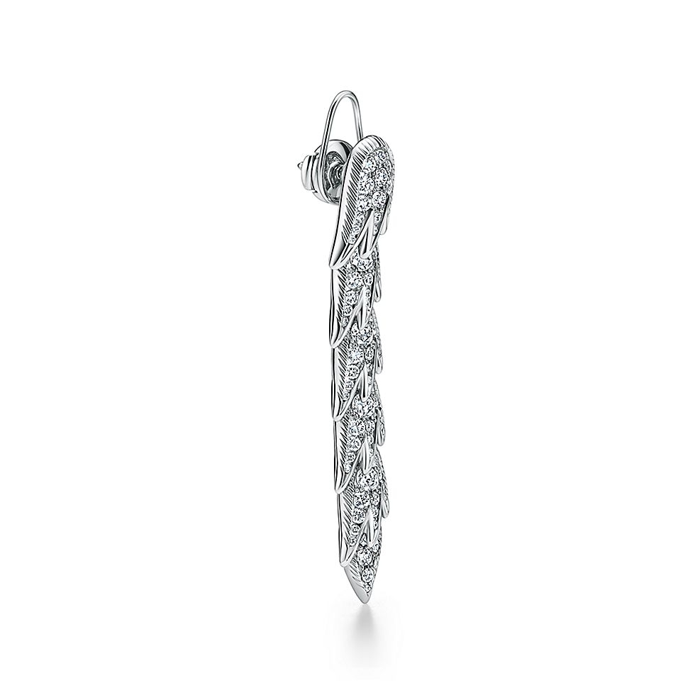 Tiffany & Co. Tiffany 蒂夫尼耳钉石上鸟系列羽毛耳钉，灵动羽翼耳坠飞羽耳