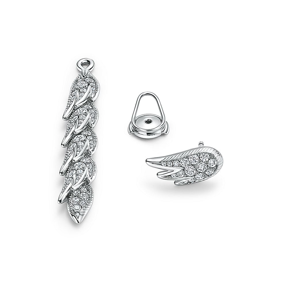 Tiffany & Co. Tiffany 蒂夫尼耳钉石上鸟系列羽毛耳钉，灵动羽翼耳坠飞羽耳