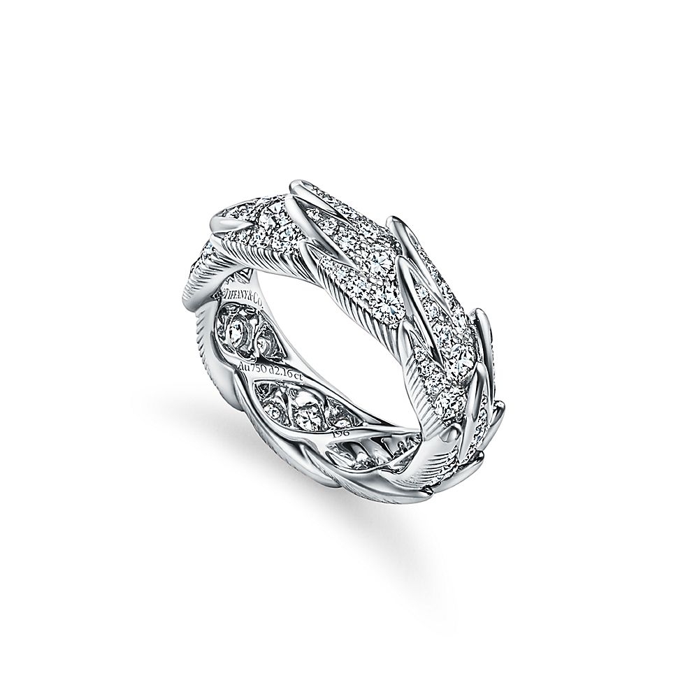 Tiffany & Co. Tiffany蒂芙尼戒指石上鸟系列，灵动羽翼宽式戒指，飞羽宽式戒指size6789