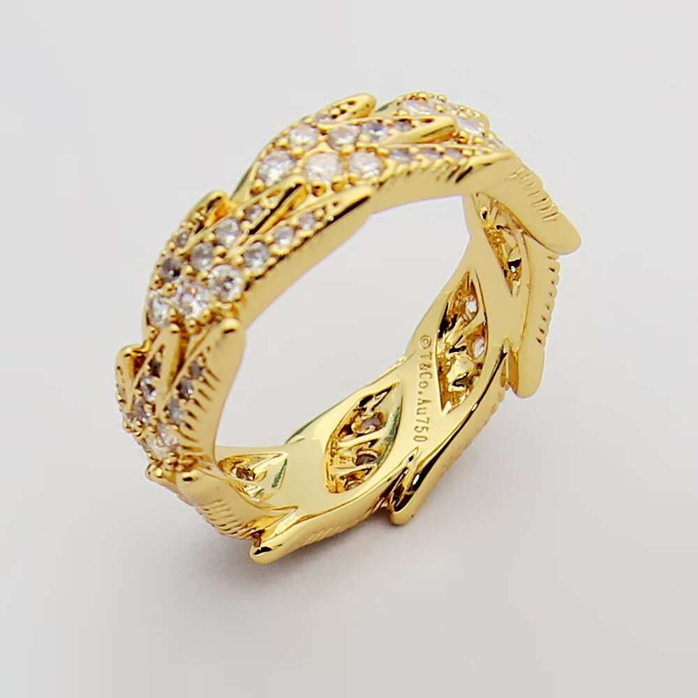 Tiffany & Co. Tiffany蒂芙尼戒指石上鸟系列，灵动羽翼宽式戒指，飞羽宽式戒指size6789