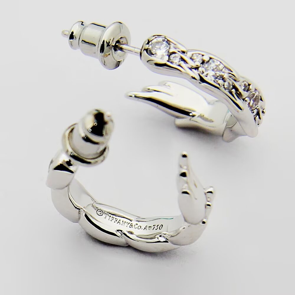 Tiffany & Co. Tiffany蒂芙尼耳钉石上鸟系列灵动羽翼圈形耳环 飞羽圈形耳环