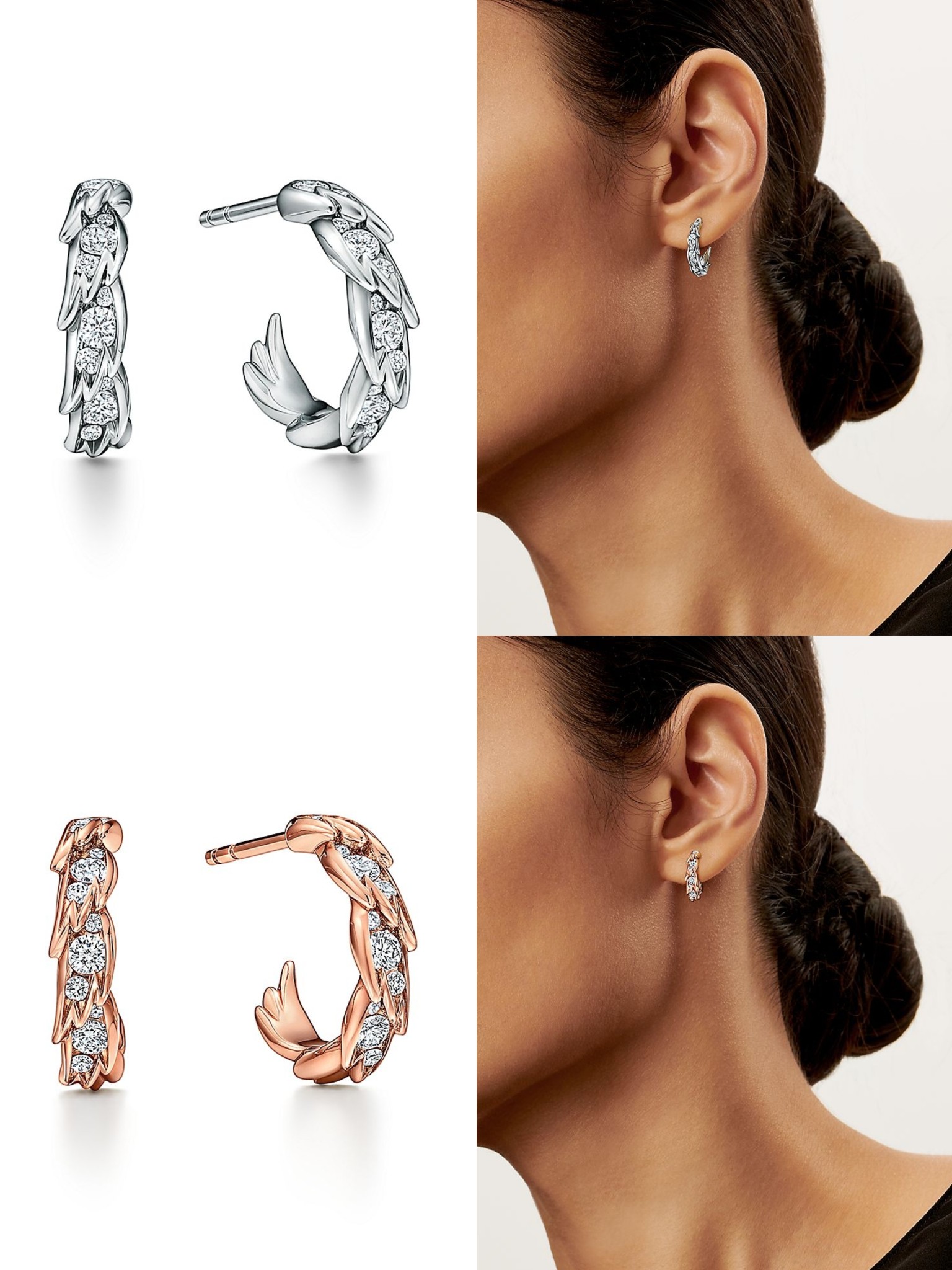Tiffany & Co. Tiffany蒂芙尼耳钉石上鸟系列灵动羽翼圈形耳环 飞羽圈形耳环