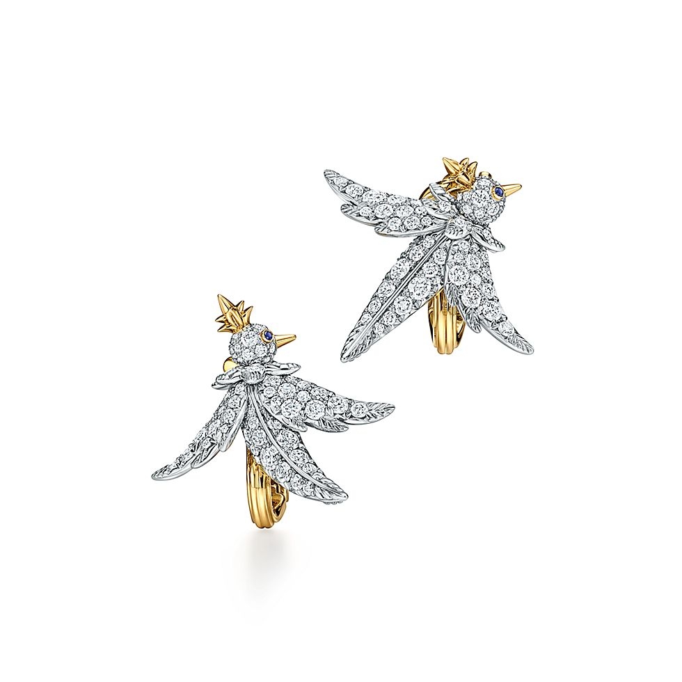 Tiffany & Co. Tiff蒂芙尼耳夹石上鸟系列小鸟耳环 翱翔鸟耳环