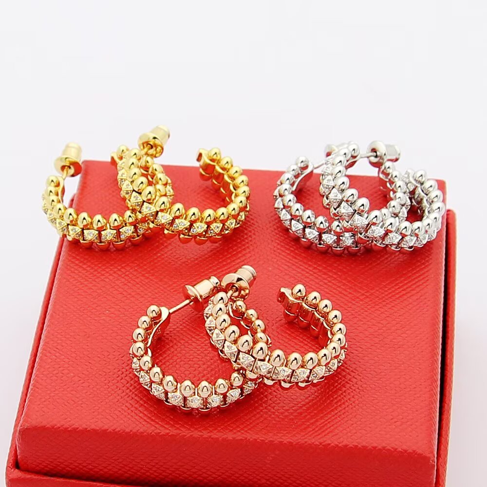 Cartier Clash de Cartier earrings Yellow gold with clear diamonds White gold with clear diamonds Rose gold with clear diamonds 15mm hoop diameter