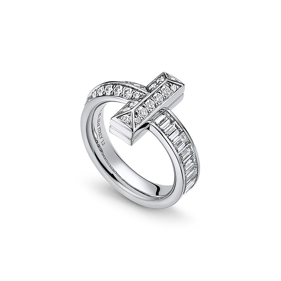 Tiffany & Co. tiff蒂芙尼戒指满钻方钻戒指T1系列宽版戒指 6789码数 亚电镀厚金