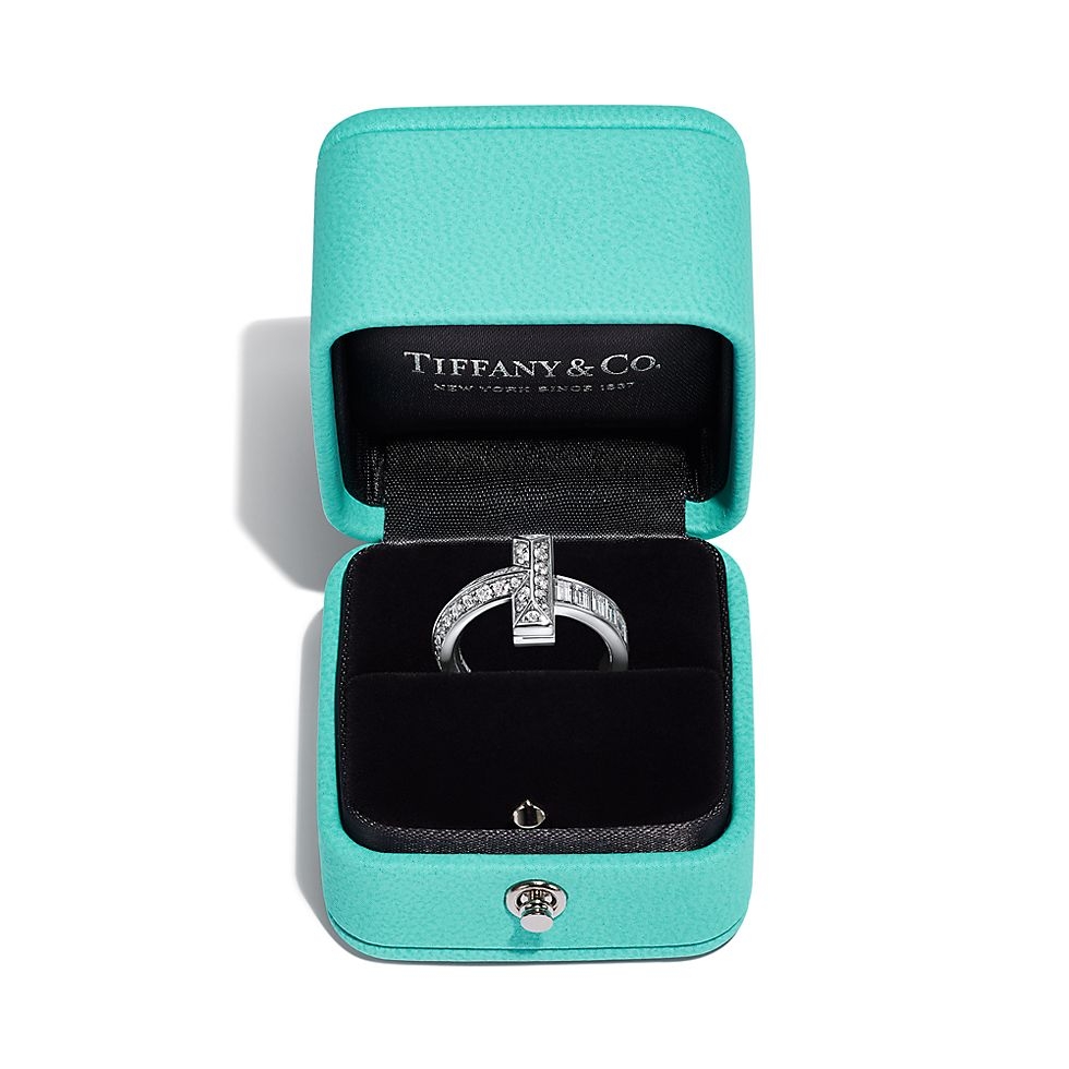 Tiffany & Co. tiff蒂芙尼戒指满钻方钻戒指T1系列宽版戒指 6789码数 亚电镀厚金