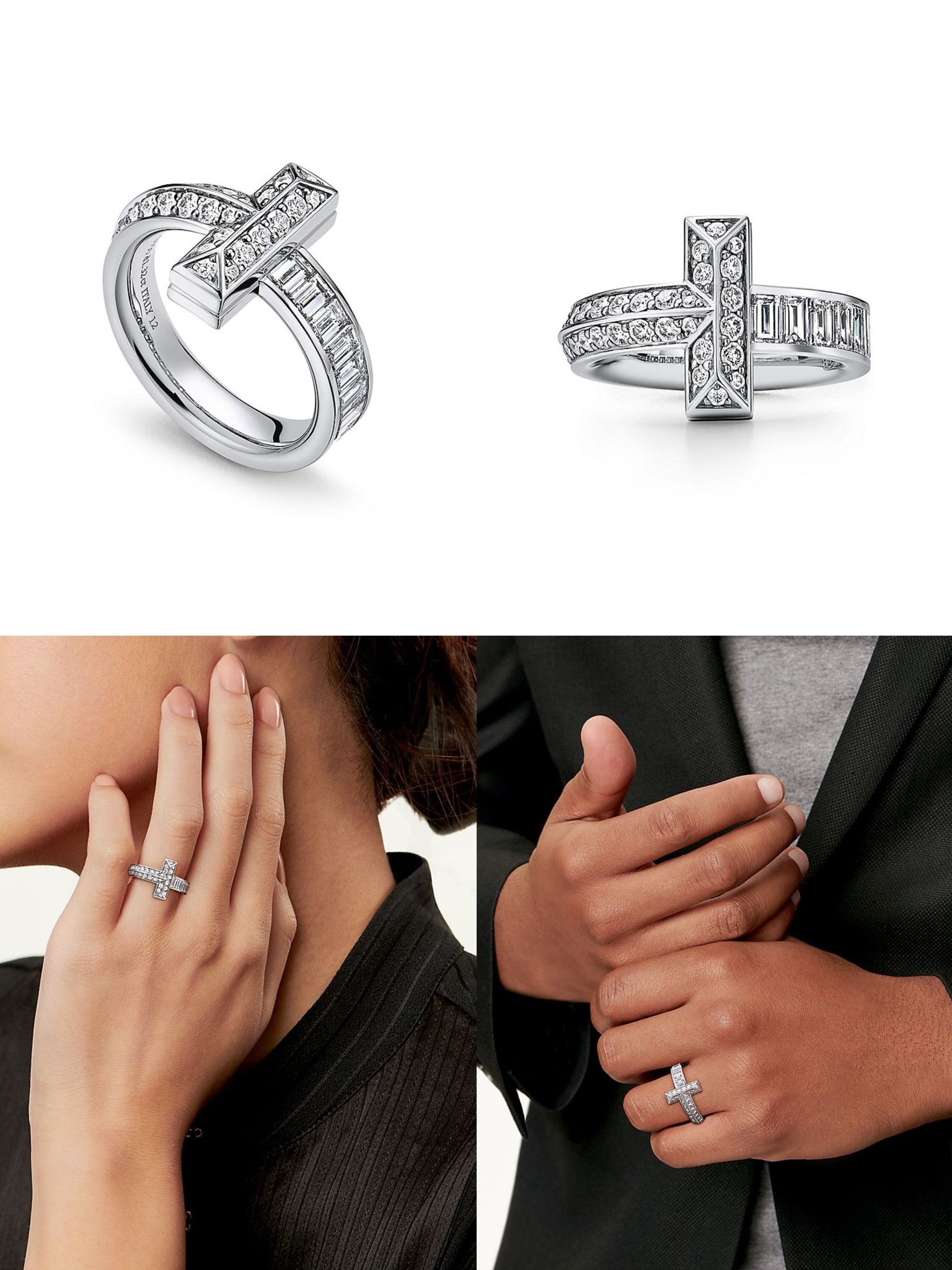 Tiffany & Co. tiff蒂芙尼戒指满钻方钻戒指T1系列宽版戒指 6789码数 亚电镀厚金