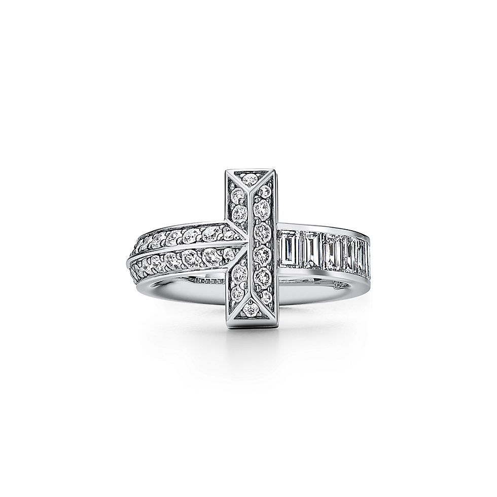 Tiffany & Co. tiff蒂芙尼戒指满钻方钻戒指T1系列宽版戒指 6789码数 亚电镀厚金