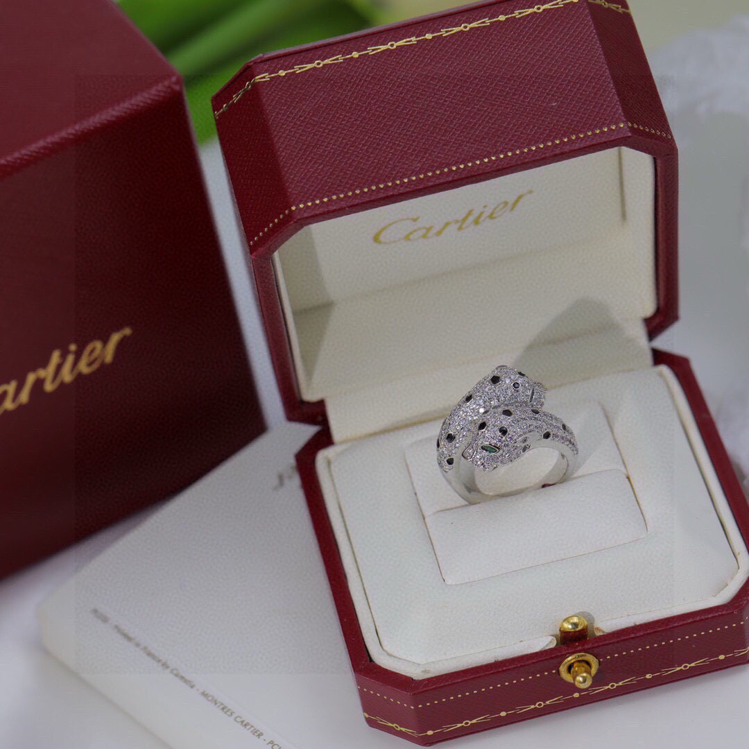 Cartier 卡家豹子戒指 霸气双豹头满钻 戒指 Panthère de Cartier花纹豹戒指