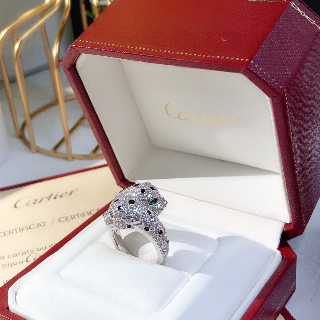 Cartier 卡家豹子戒指 霸气双豹头满钻 戒指 Panthère de Cartier花纹豹戒指