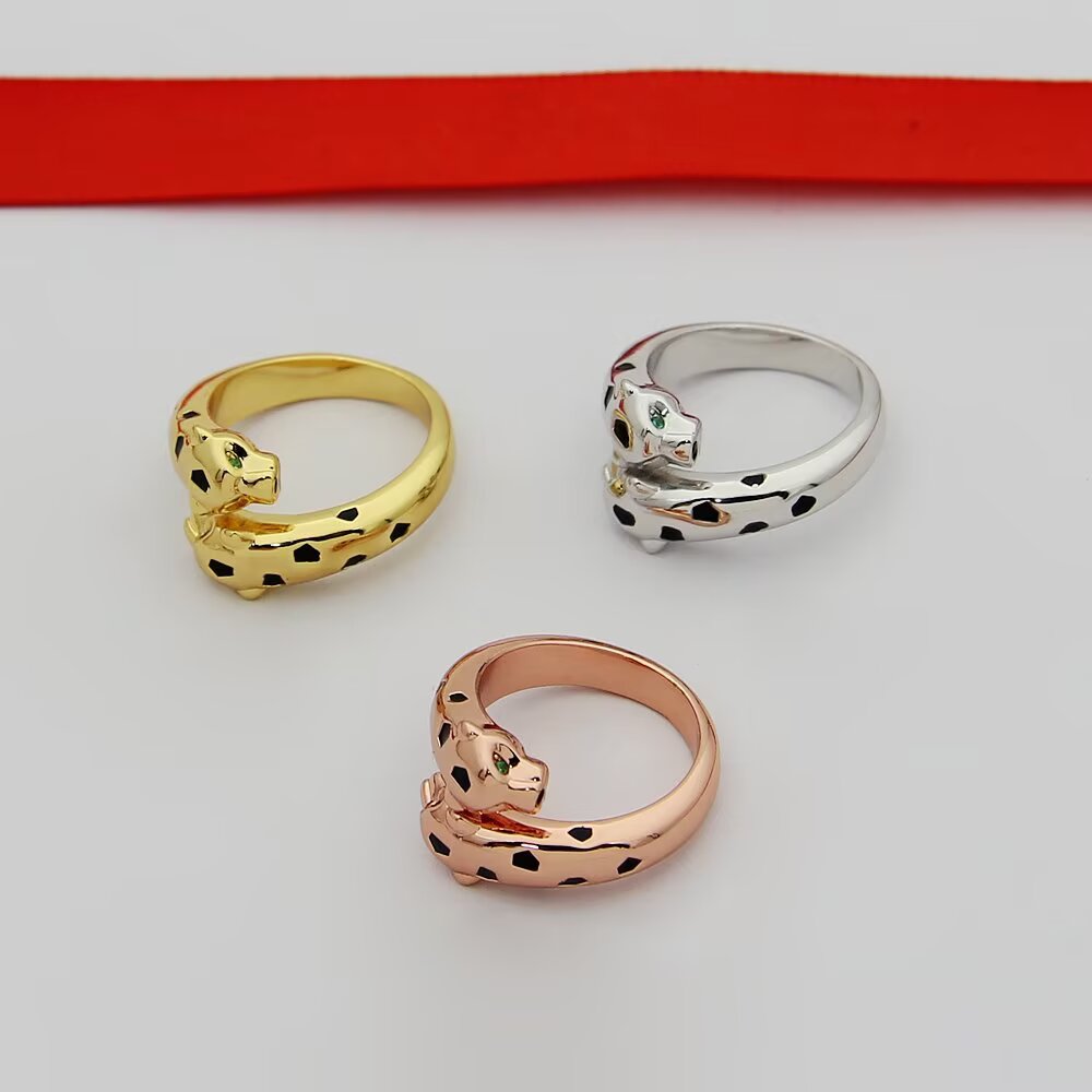 Cartier 霸气花斑黑豹戒指。Panthère de Cartier豹子戒指 亚金材质电镀厚金戒指均码