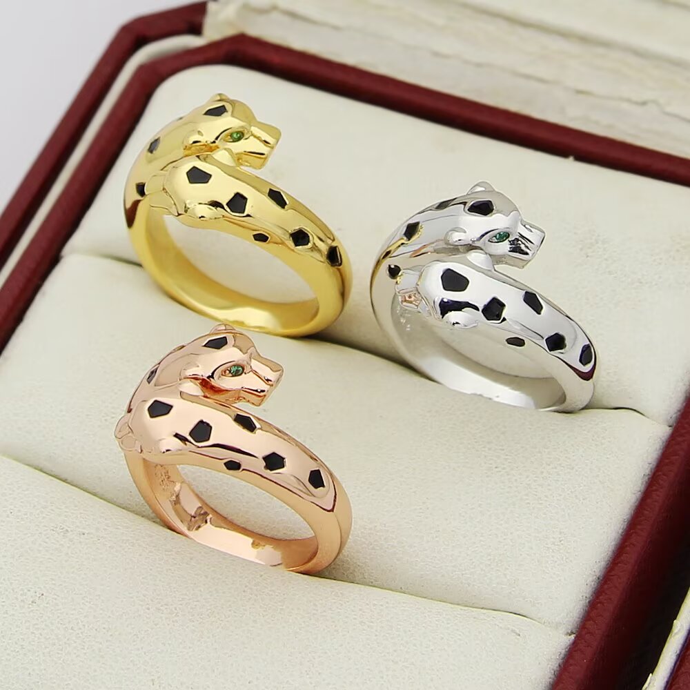 Cartier 霸气花斑黑豹戒指。Panthère de Cartier豹子戒指 亚金材质电镀厚金戒指均码