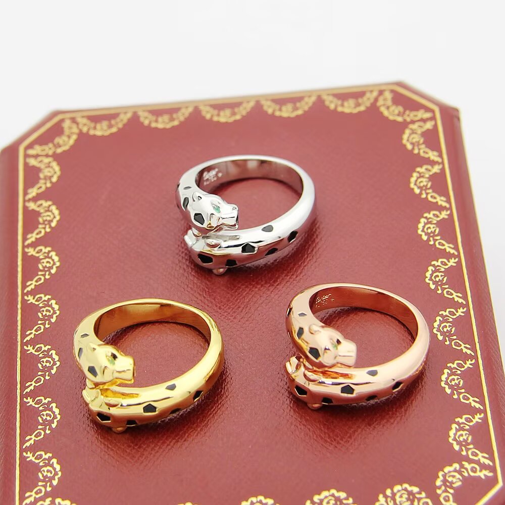 Cartier 霸气花斑黑豹戒指。Panthère de Cartier豹子戒指 亚金材质电镀厚金戒指均码